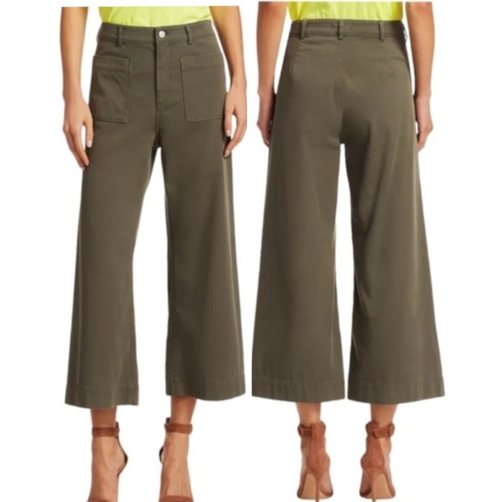 A.L.C. Fallon High Rise Wide Leg Cropped Pants Womens 8 Olive Army Green Boho